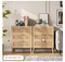 Bedside table with two USB ports and two AC outlets for the bedroom, Farmhouse end table, Charging Station for Rattan Nightstand, Night Stand with Drawers Decorated with Rattan, Natural ME-BZZ006
